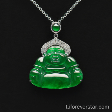 18k baltojo aukso imperijos žalios Jadeite Buddha pakabukas